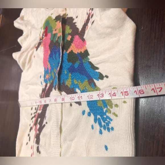 Anthropologie, Sleeping On Snow: Embroidery Short Sleeve Pionus Bird Cardigan—S - Picture 6 of 7